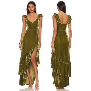 Tularosa Camille Velvet Gown Maxi Drape Ruffle Formal Gala Prom Classy Party XXS